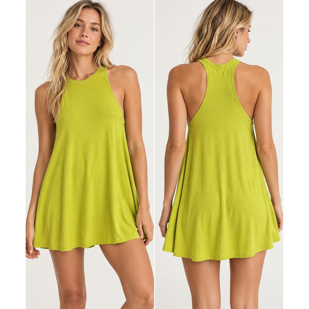 Free People Beach La Nite Mini Dress Lime Green Chartreuse XS Racerback Swing
